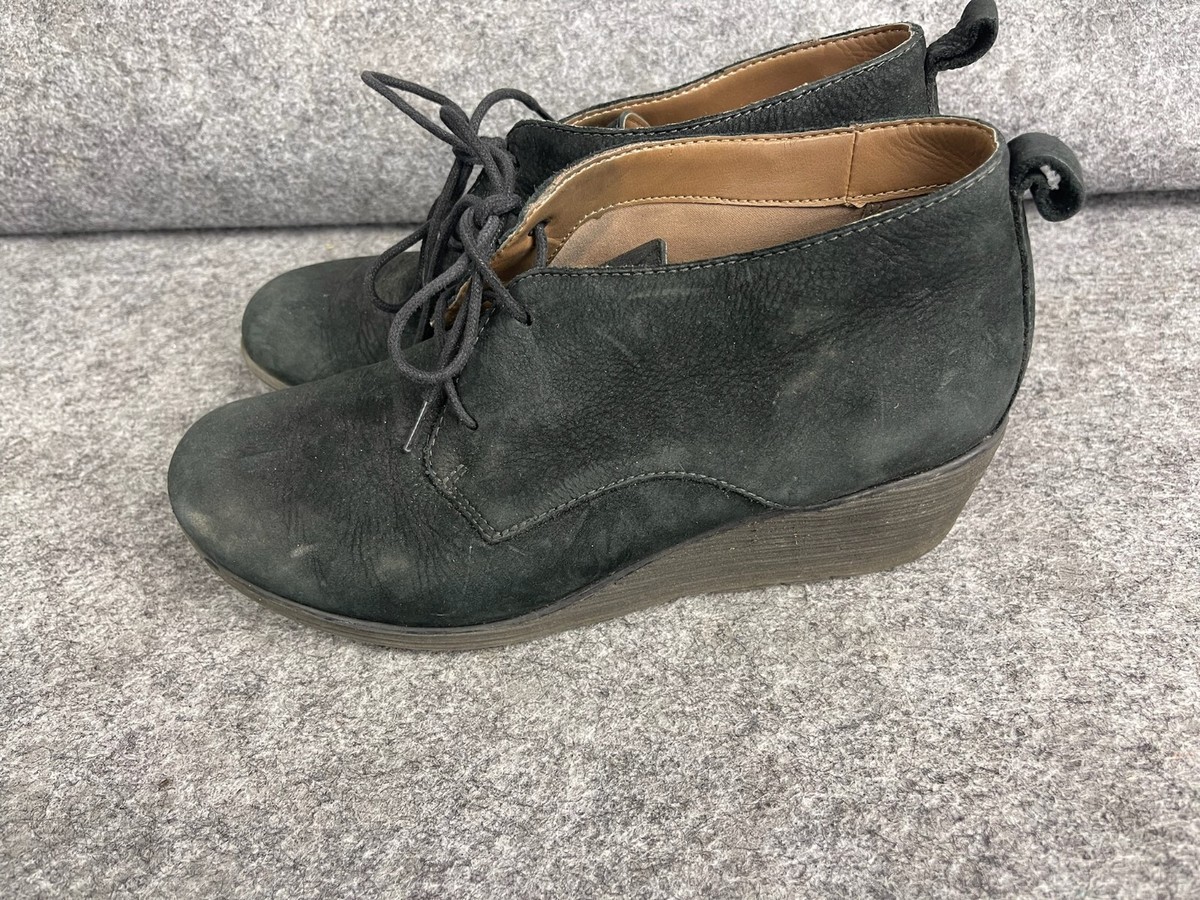 Dansko Cadee Wedge Ankle Bootie Women's EU 39 Black Nubuck Leather Lace Up