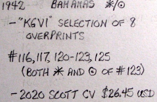 1942 BAHAMAS #116-125: F/VF MH/Used - 'KGVI' lot of 8 overprints - Picture 2 of 2