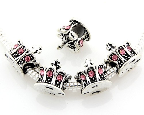 5pcs Silver /P Rhinestone Crystal Big Hole Beads For European Charm Bracelet E40 - Picture 32 of 38