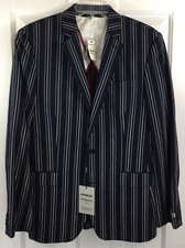 Express Photographer Fitted Sport Coat Mens 38R Navy White Striped Cotton Blazer