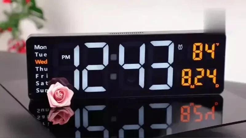 Novo Grande Relógio de Parede Digital com Controle Remoto Grande LED/Dual Alarme RGB Cor - Imagem 2 de 4
