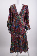 Farm Rio Women Midi Dress Tropical Garden S Multicolor Floral Balloon sleeve NWT