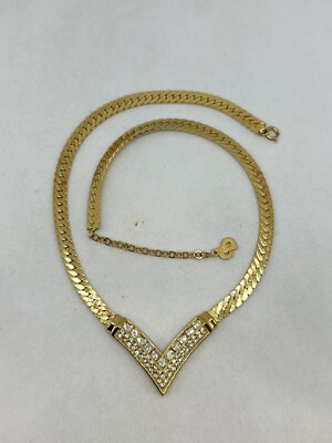 Vintage CD Christian Dior V-Shaped Gold-Tone with Crystals 16