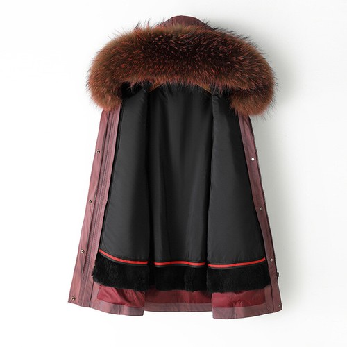 Womens Real Fox Fur Collar Mid Long Parka Rex Rabbit Fur Lined Overcoat Coat Hot - Picture 4 of 27