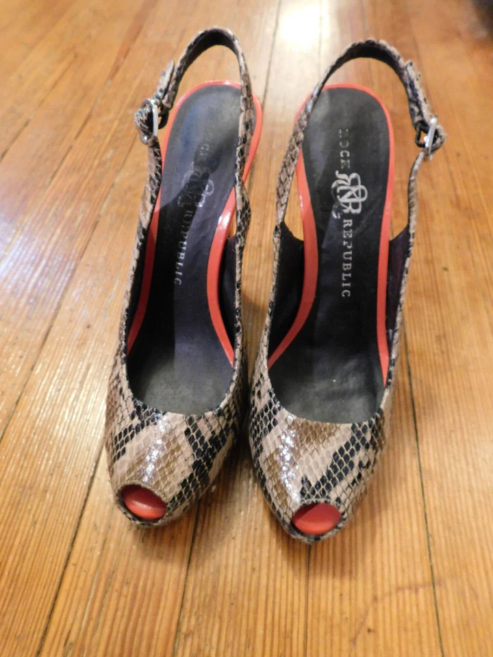 Rock Republic Snake Sling back Platform Peep-Toe 5" Orange Heels 7.5 FAB SEXY! - Image 2 of 4