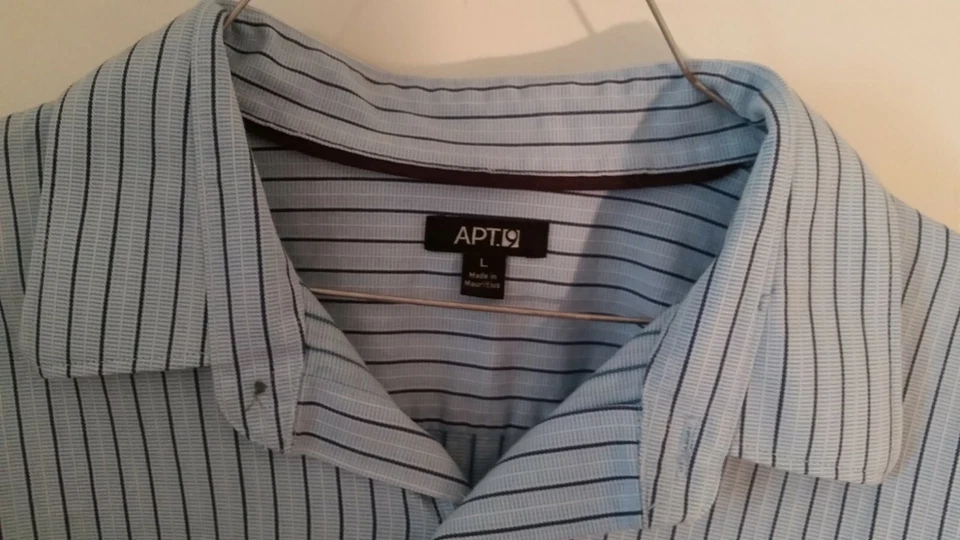 Apt 9 Mens Size M Collared Button Down Long Sleeve Shirt Blue & Navy Stripes - Image 2 of 4