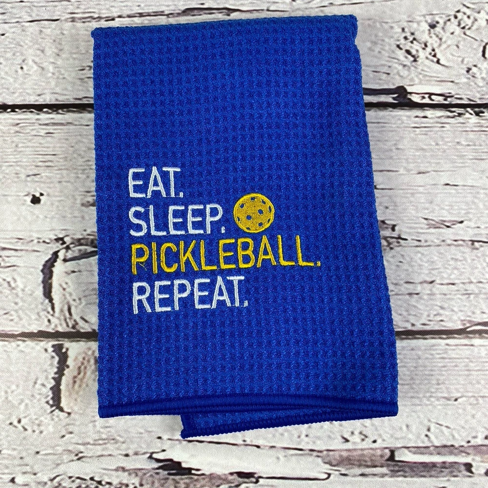 Pickleball Towel Eat Sleep Pickleball Repeat 24x16 Inches with Clip Royal Blue