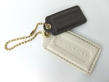 Coach Tags 3in White Leather FOB 2in Brown Leather FOB Bead Chain C10-161