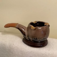 Vintage Pipe Shaped Ceramic Ashtray Brown Drip Glaze MARCO Made in Japan MCM