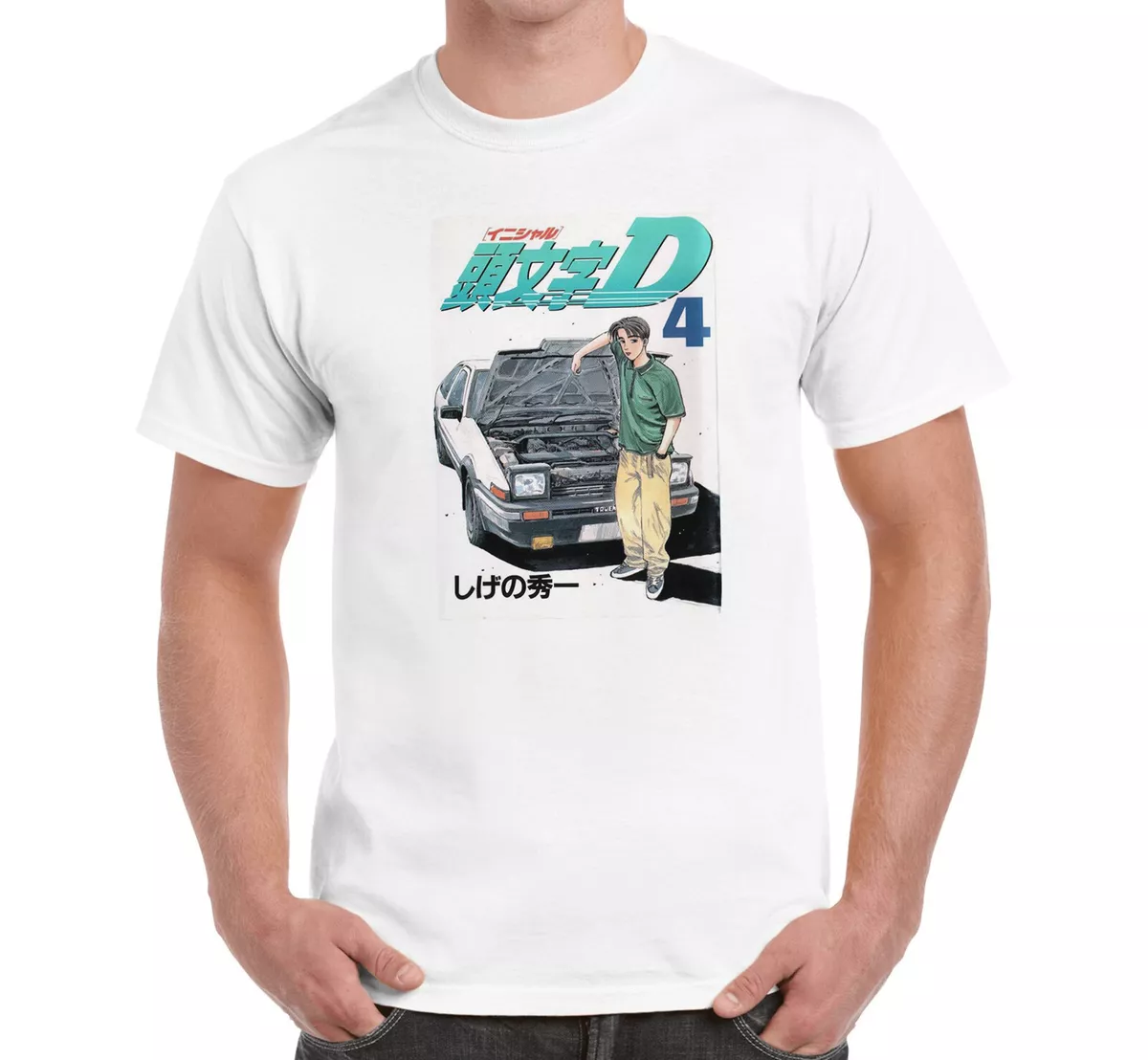 Initial D Anime Manga Cover Car Japanese Printed Cotton Men's T