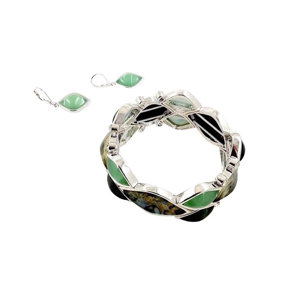 Conjunto de Joyería Dana Buchman Pulsera Pendientes Plateado Modernista Abstracto Regalo Foto 4 de 4