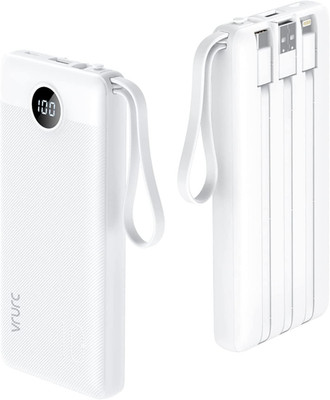 10000mAh Powerbank mit integrierten Kabeln, USB C Akkupack weiß 