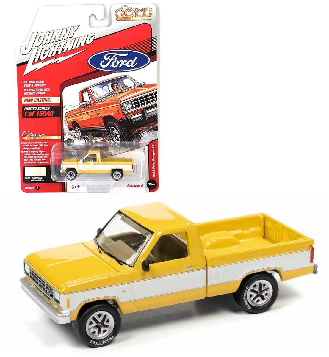 Johnny Lightning 1:64 1983 Ford Ranger in Yellow w/ White