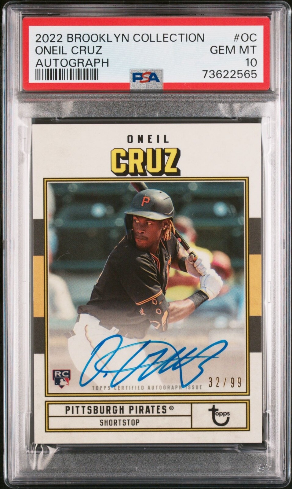 2022 Brooklyn Collection Oneil Cruz Autograph 32/99 RC Rookie PSA 10 #AC-OC