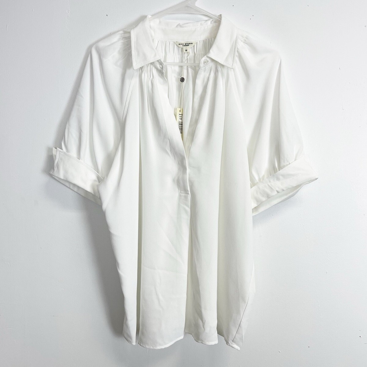 Max Studio London Blouse Womens 1X White Short Sleeve NWT NEW | eBay