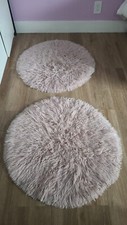 2 Round Carpet Soft Pink Sheepskin Furry Area Rug Mat Fur Girl Nursery Dorm Room