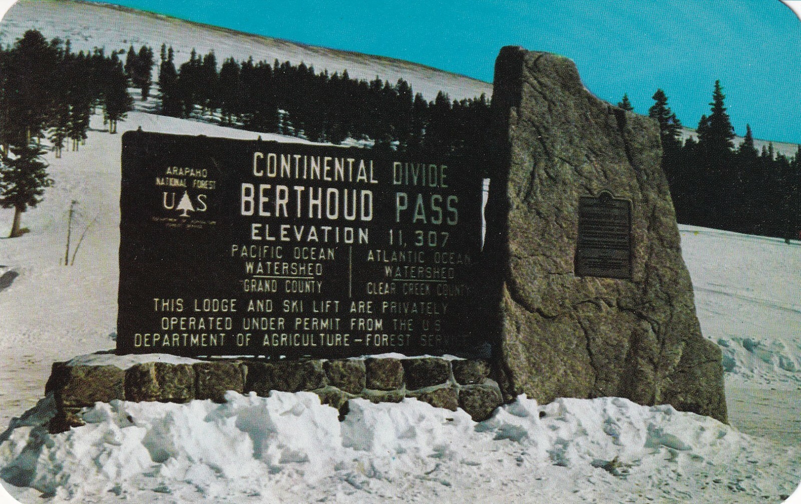 Markers at Summit of Berthoud Pass on Hwy. U.S. 40, Colorado --POSTCARD-image