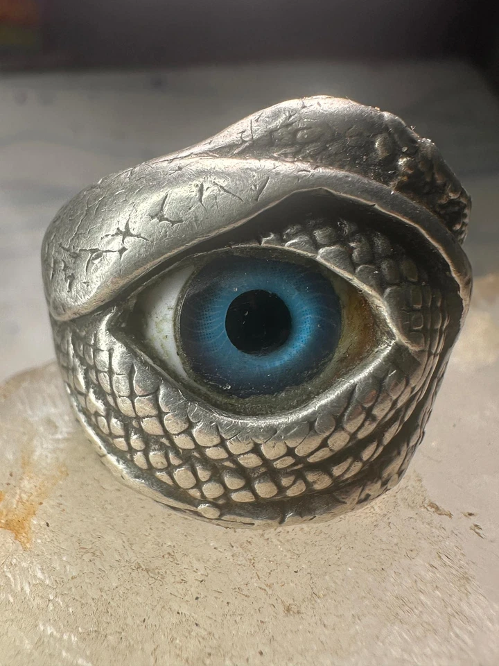 Anillo Ojo Pentagrama Banda Talla 10.25 Serpiente Superficie Textura Plata Esterlina Mujer M Foto 3 de 4