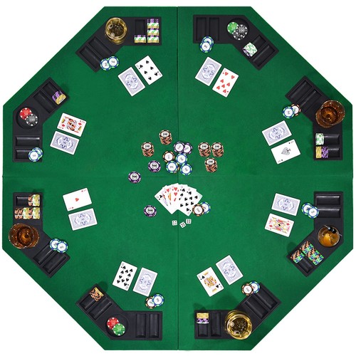 EVIEUN 48" 8-Player Foldable Poker Table Top Casino Texas Hold'em Layout Port...