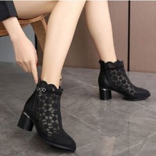 Fashion Women's Rhinestones Mesh Ankle Boots High Heels Sandals Thick Heel Pumps