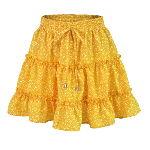 Bohemian Women's Skirt Summer Beach Mini Dress High Waist Elastic Ruffle Short - Picture 10 of 21