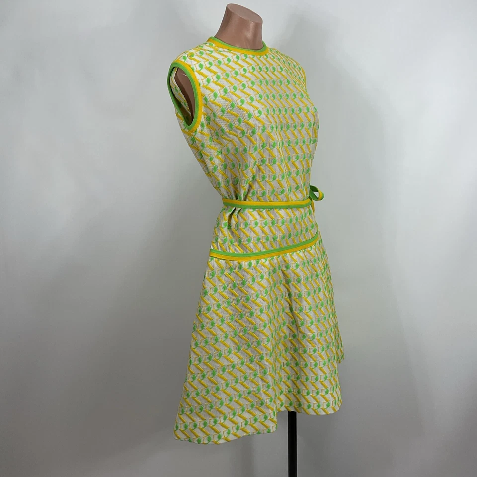 Mini Vestido Vintage Años 70 Boxy GoGo Cinturón ILWGU Jule-Wyn Retro Texturizado Mod M/L Foto 4 de 4