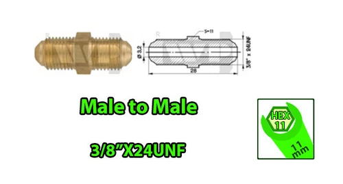 Brake Line Pipe Brass Inline Male to Male Fitting Connector Coupler 3/8”X24UNF