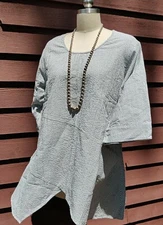 NWT TULIP Navy & White Seersucker Ticking Stripe Asymetrical Tunic Top Pocket S