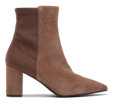 $600 Stuart Weitzman Lonnie 75 Bootie POINTY BLOCK 5050 STRETCH TAUPE 4.5 (PA16)