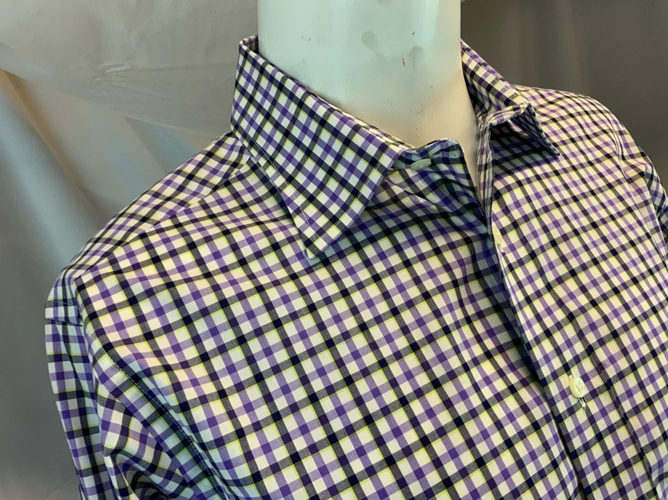 Tom James 皇家经典法国袖口衬衫 16 35 紫色灰色格子 YGI A1-646 — 第 3/4 张图片