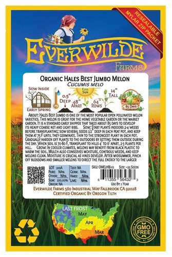 25 Organic Hales Best Jumbo Melon Seeds - Everwilde Farms Mylar Seed Packet - Picture 2 of 3