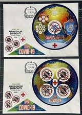 Djibouti 2020 - 2 Large FDC With STOP Corona Red Cross Round Shape Stamps - Rare