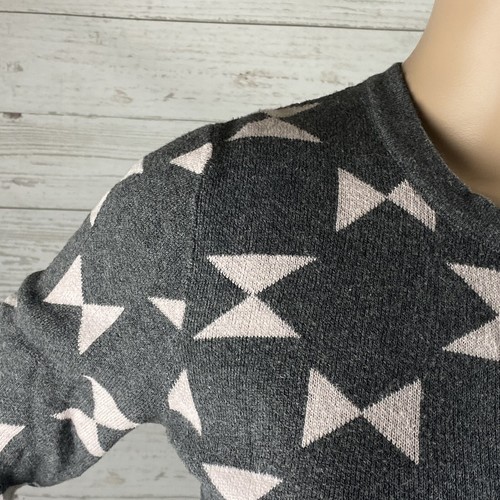 Merona Cardigan Sweater XS Gray Pale Pink Bow Print Cotton Blend Thin Knit - Picture 3 of 12