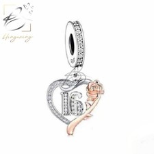 💖 16th Birthday Charm 925 Sterling Silver Rose Heart Daughter Genuine Bead
