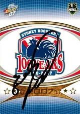 Signed 2007 Sydney Roosters NRL Select Invincible Card - Brad Fittler