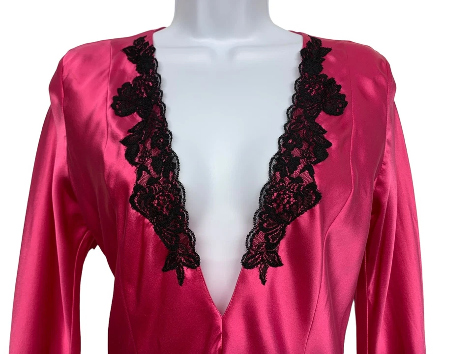 Frederick's Mujer Talla S 100% Seda Rosa Sumergido Cuello en V Encaje Negligee Slip Foto 2 de 4