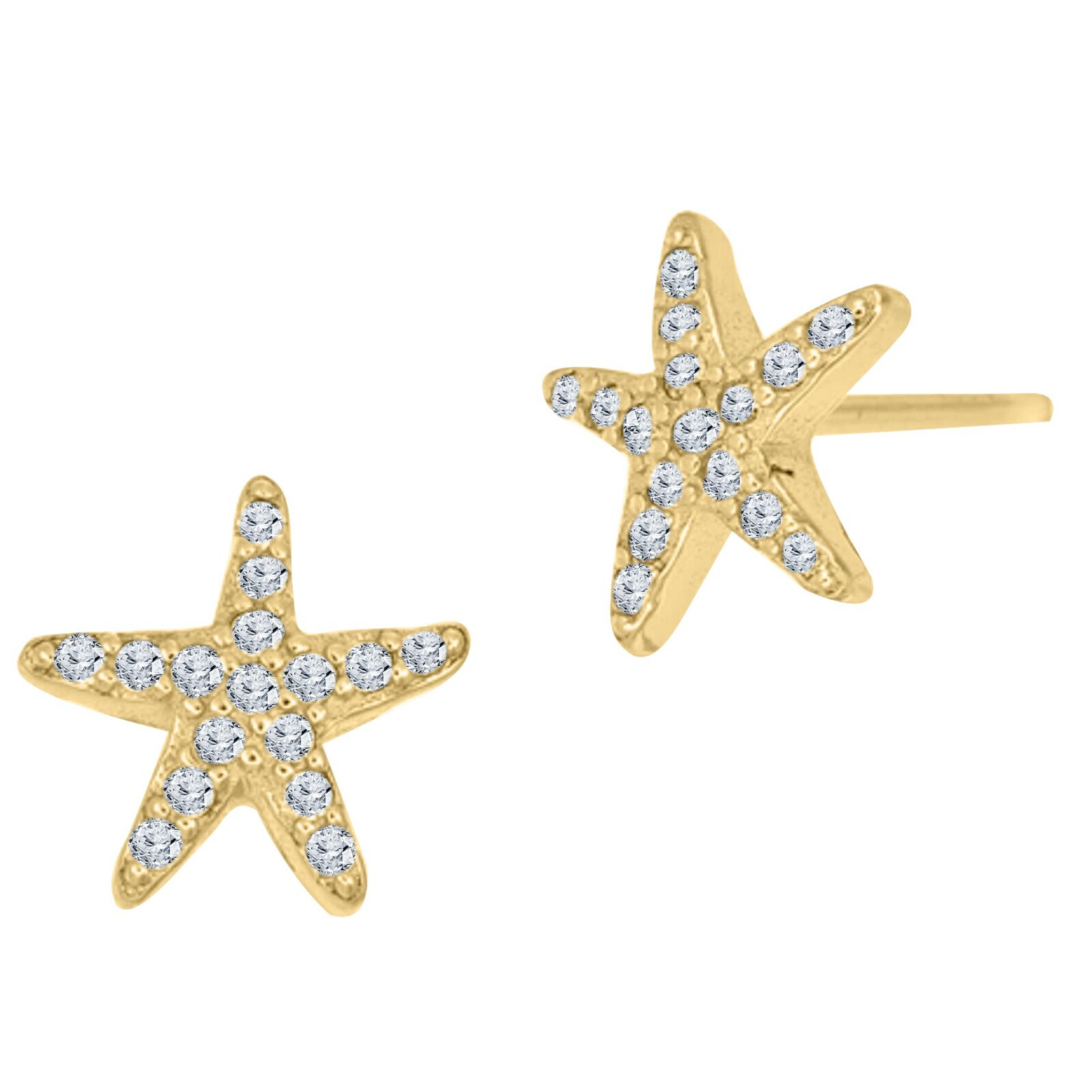 0.10Ct Natural Diamond Little Starfish Studs Earrings in 14K Yellow Gold Plated