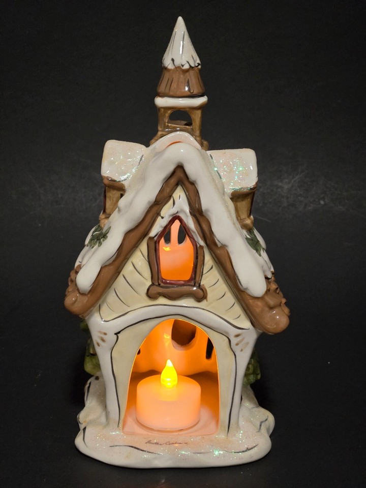 Blue Sky Clayworks Snowy Peace Church 9.5" with working Tealight