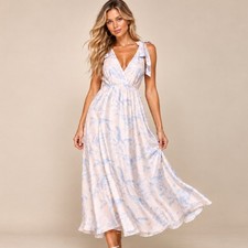 Lulus maxi dress floral gown party cocktail evening side slit Small