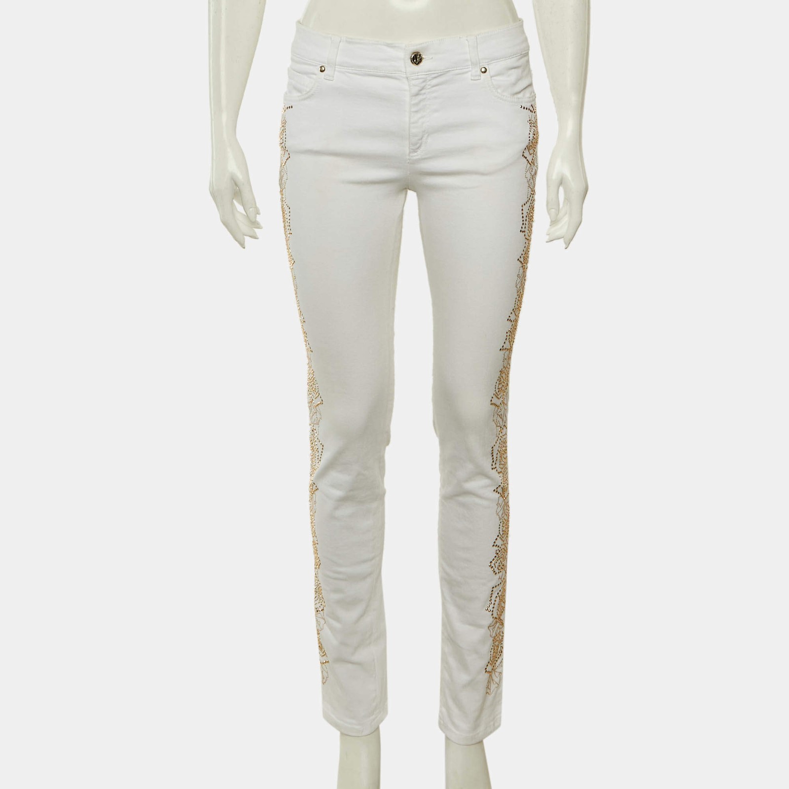 Versace Jeans White Denim Studded Jeans M thumbnail 2