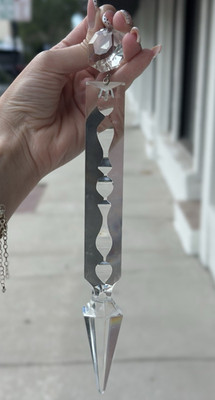 CUT CRYSTAL CLEAR 9'' SPEAR PRISM FOR CHANDELIER/HANGIN LAMP