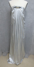 Halston Heritage Dress Womens 6 Silver Strapless Bow Maxi Sheath Evening Gown