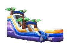 Commercial Inflatable 15ft Purple Tropical Water Slide Jumper With Blower