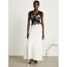 Miss Rosier || Eleonore Lace Contrast Slip Maxi Dress Gown Black White M NWT