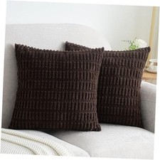 Corduroy Decorative Throw Pillow Covers 16x16 Inch 16" x 16" Pack of 2 Brown