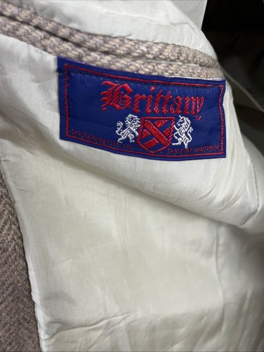 Vintage Herren Bretagne Wolle Blazer Beige Ellenbogen Patch Academic Preppy Gr. 40R - Bild 9 von 11