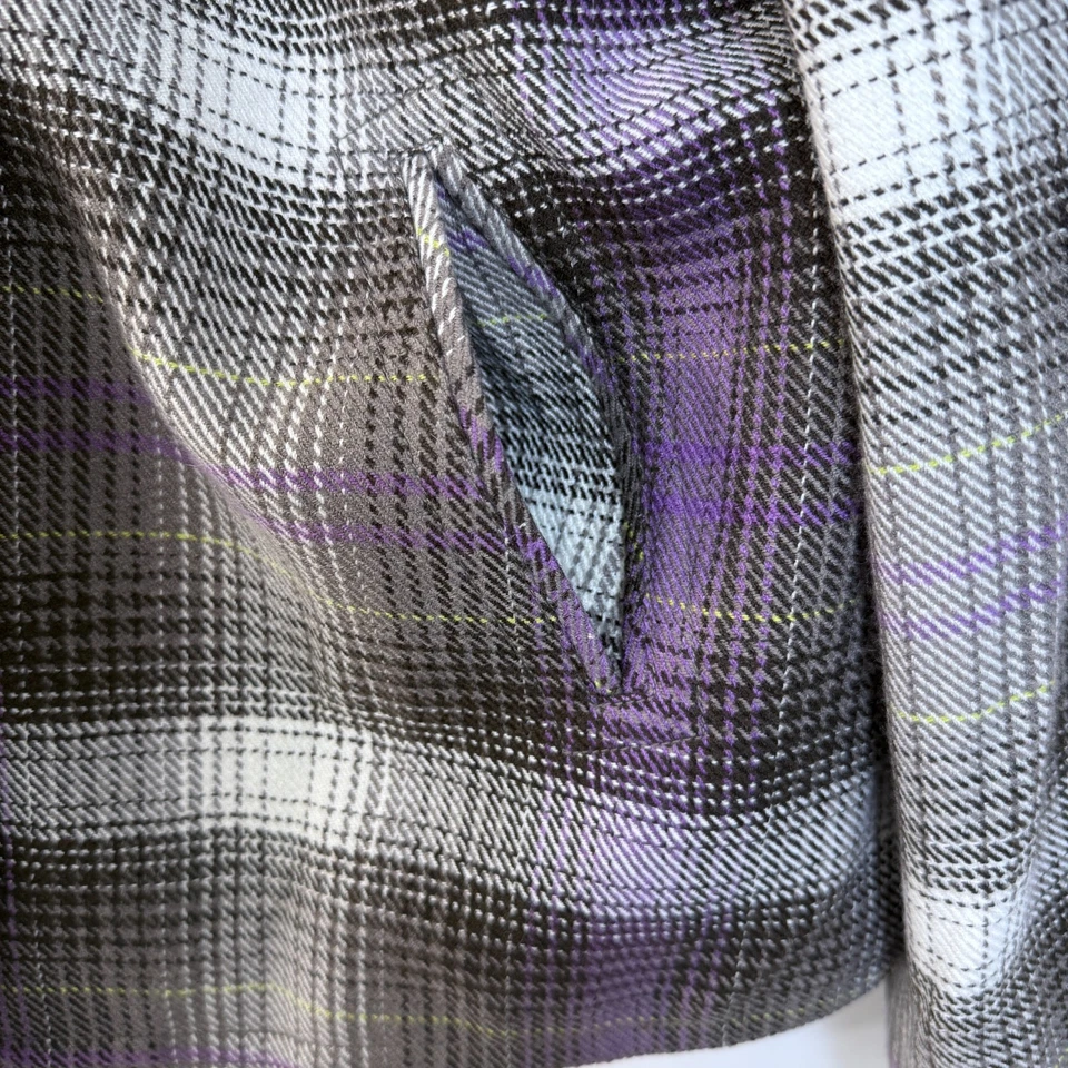 Abrigo Evan Picone Chaqueta Columpio a Cuadros Talla 12 Púrpura Gris Bolsillos Plisados Espalda Foto 4 de 4