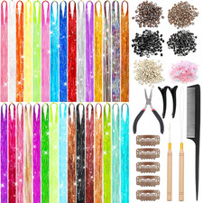 Hair Tinsel Kit, 30 Colors 48 Inch Glitter Tinsel Hair Extensions for Girls, 900
