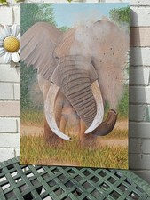 Original Acrylic Painting On Canvas Board - Elephant Tusker Dustbath