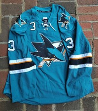 San Jose Sharks Player Game Worn Jersey #3 Karl Stollery Size 56 April 2015 NHL